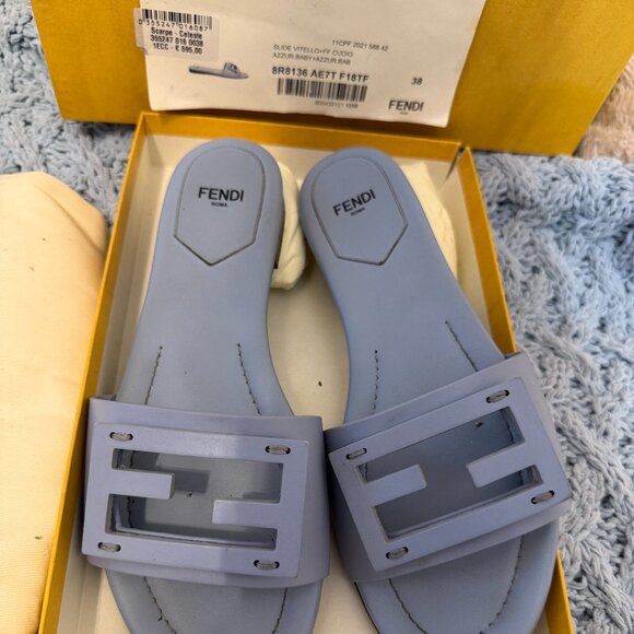 Fendi Baguette Blue Leather Sandals Authentic - Picture 5 of 6